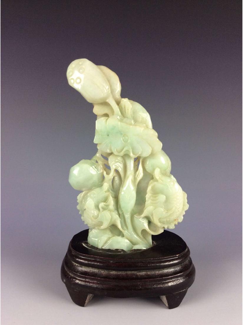 Elegant Chinese jade carved ornament with wood stand (1 of 4)