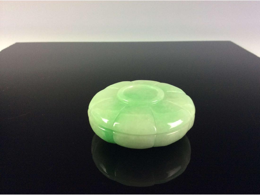 Chinese jadeite carved round box in shape of flower. (1 of 6)