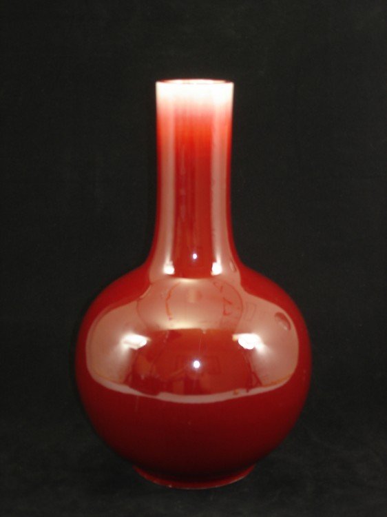Beautiful Chinese Lang Yao style red / ox-blood glazed: Beautiful Lang Yao style red / ox-blood glazed vase marked, size 11 1/2" H. Shipping: We provide in house packing and shipping services at buyer's expense. The estimated shipping cost (exclude insuran