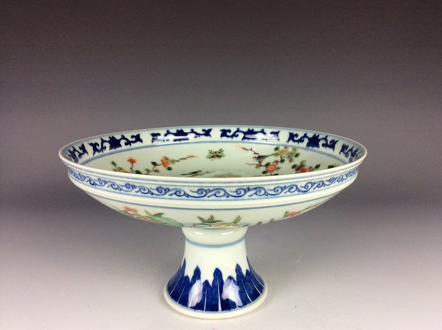 Fine Chinese famille rose porcelain high stand plate, (1 of 5)