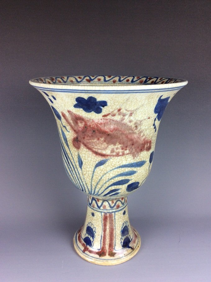 Fine Chinese Ming style b/w with underglazed red cup. (1 of 5)