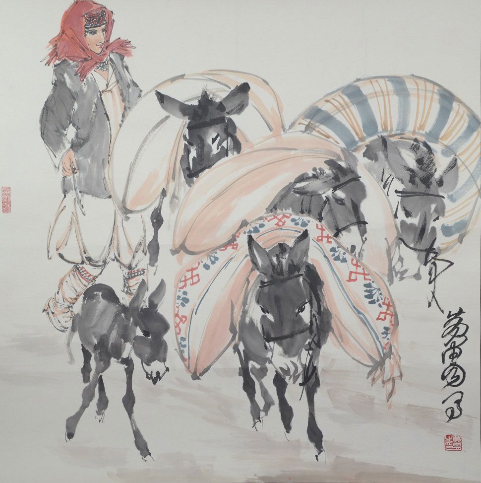 Chinese hand painted scroll, (1 of 6)