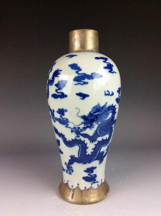 Rare Chinese porcelain pot, famille rose on blue glaze (1 of 7)