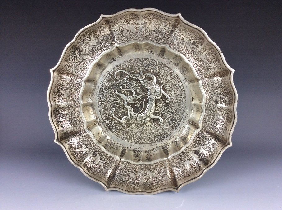 Fine & Rare 19C Chinese silver / metal plate, decorated (1 of 5)