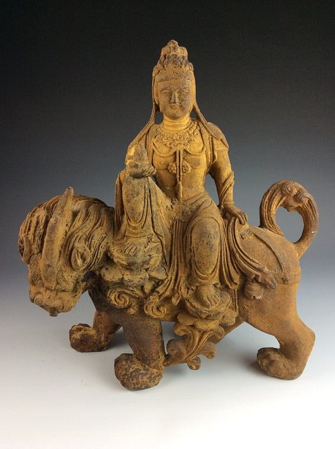 Large and Rare Chinese Bronze/Metal Manjushri Statue (1 of 8)