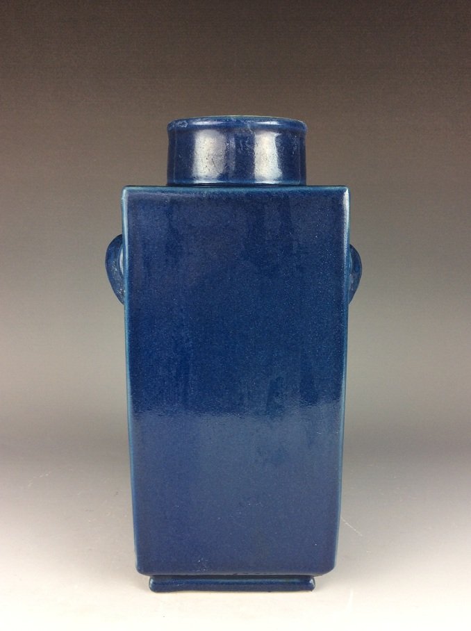 Fine Chinese porcelain vase, Cong shape, blue glaze, (1 of 5)