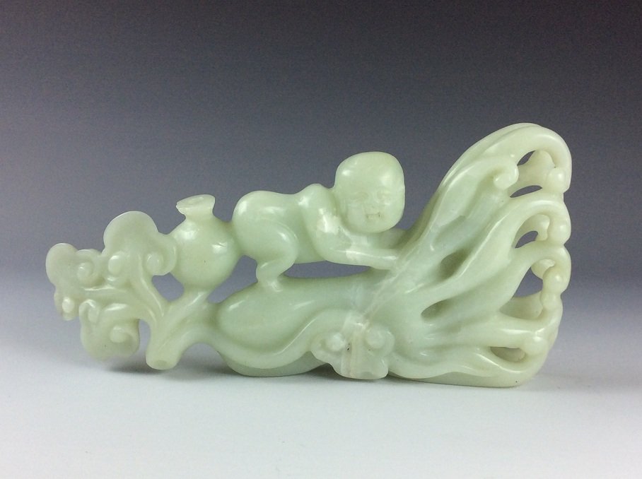 Chinese carved pale celadon jade figural sculpture (1 of 5)