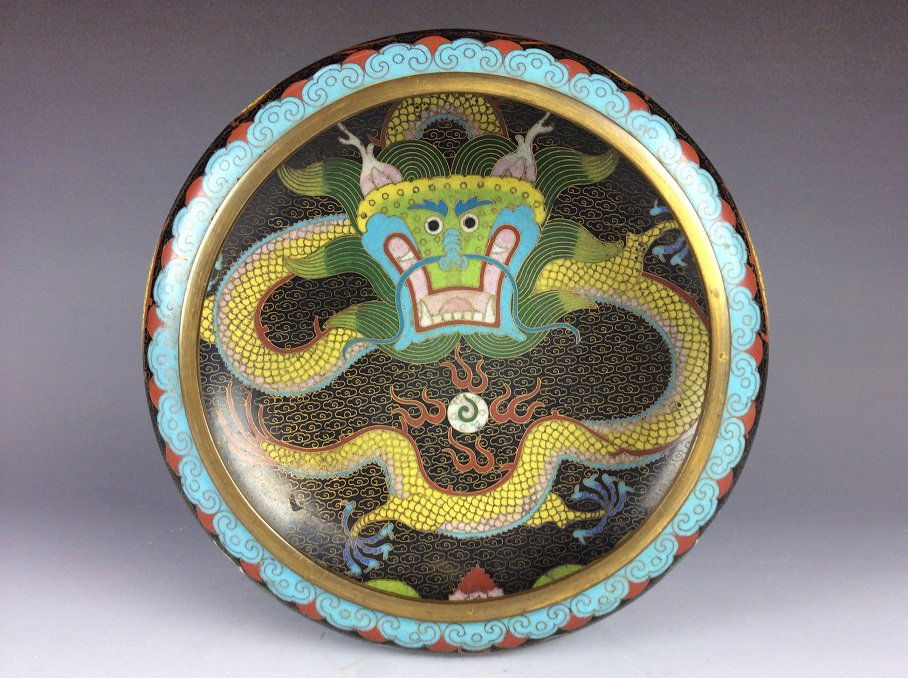 Fine Chinese cloisonne brush washer, marked (1 of 5)