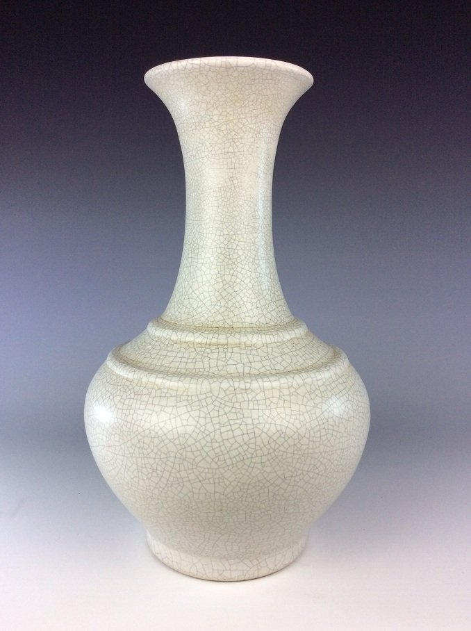 Chinese white crackled galze bottle vase, marked on (1 of 5)