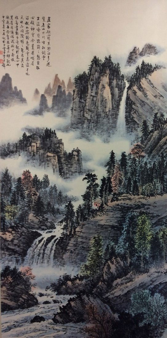 Chinese hand painted scroll, ink and colors on paper (1 of 6)