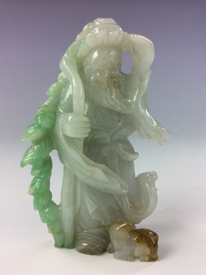 Fine Chinese  three color jadeite carved old man with (1 of 9)