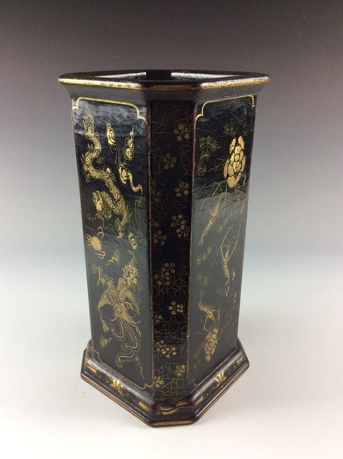 Vintage Chinese Lacquer Square Pot Painted with Dragon (1 of 7)