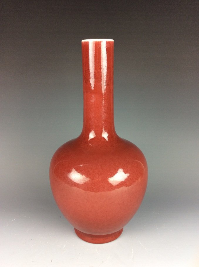 Chinese porcelain vase, red glaze, mark (1 of 4)