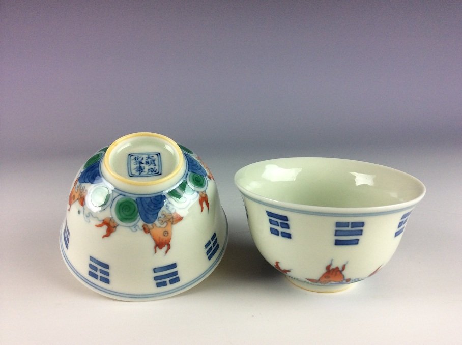 A set of Chinese porcelain boel, doucai  glazed, marked (1 of 6)