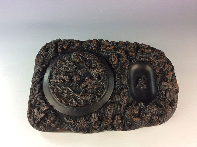 Chinese porcelain ink stand, decorated with dragons & (1 of 5)