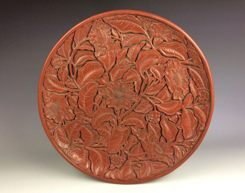 Fine Chinese Carved Lacquer Cinnabar charger decorated (1 of 8)