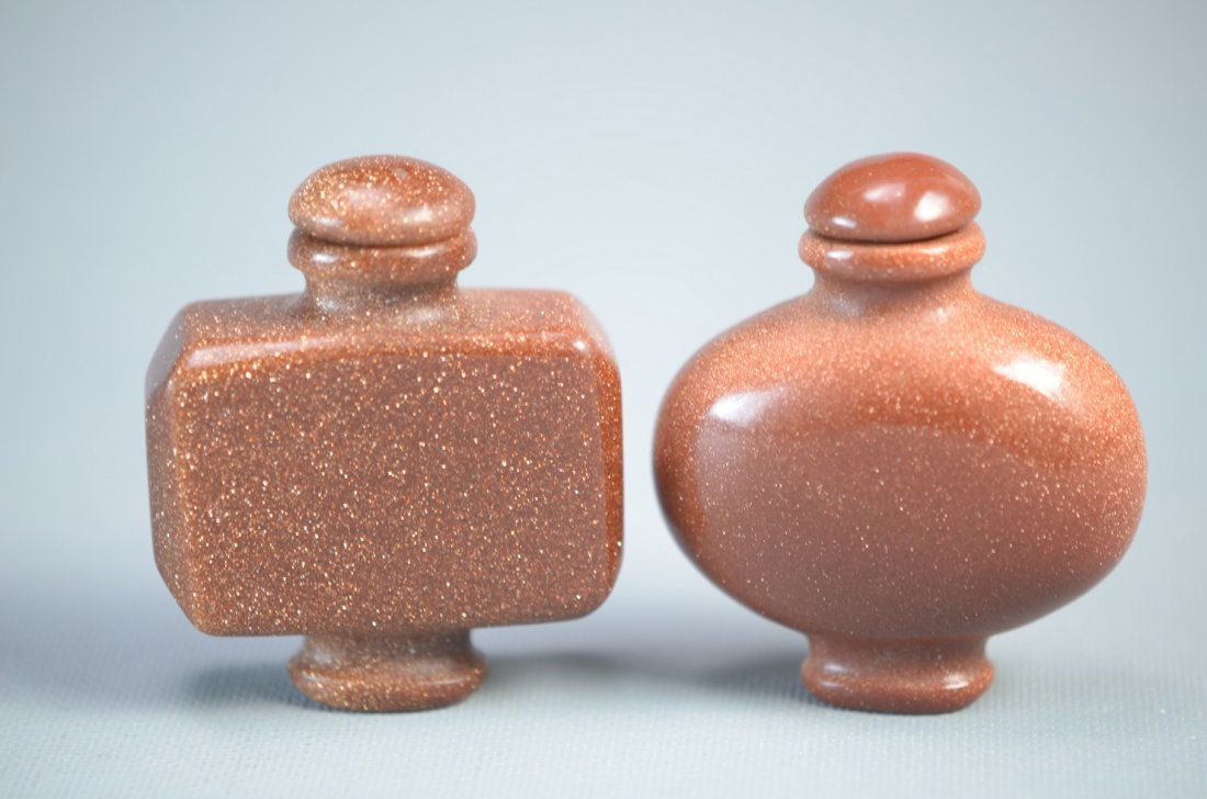 Pair of Vintage Chinese Gold Star Stone Snuff Bottles (1 of 1)