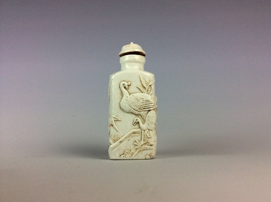 Chinese white glaze porcelain square snuff bottle, (1 of 4)
