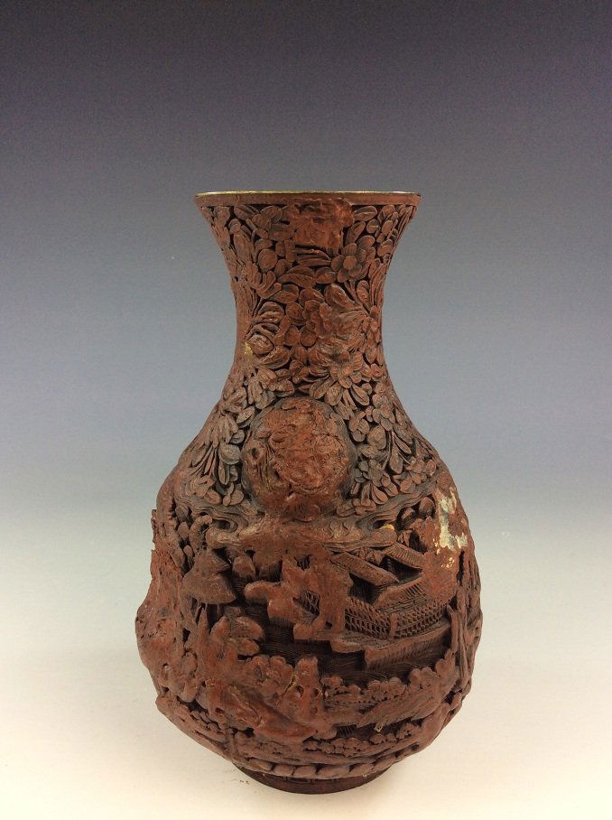 Chinese  Carved Lacquer Cinnabar vase (1 of 5)