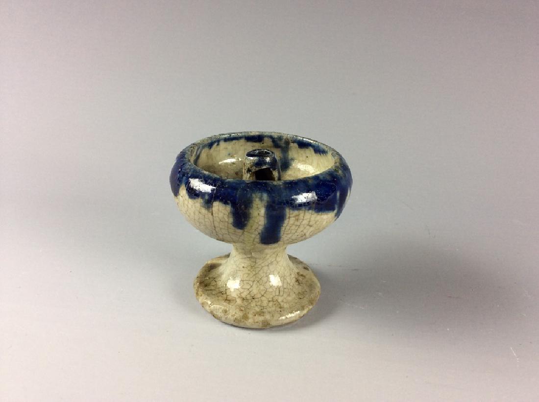 15C Chinese vintage porcelain oil lamp stand, blue & (1 of 6)