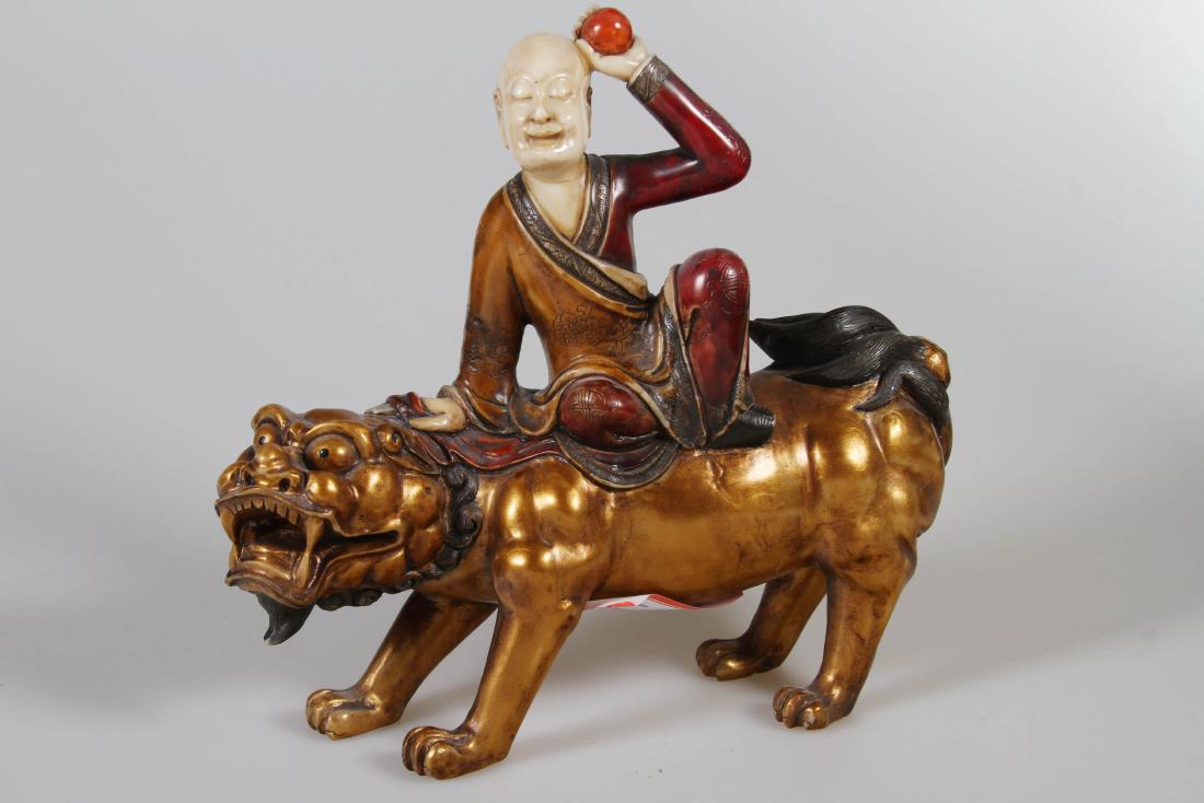 [CHINESE]SHOUSHAN STONE CARVED ARHAT L:7.25" W:2" H:7" (1 of 2)