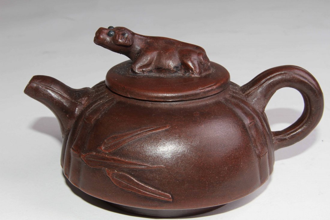 Other: AN WANGYINXIAN MARKED ZISHA TEA POT FEATURES AN OX ON THE LID L:5.5" W:3.75" H:3.5"