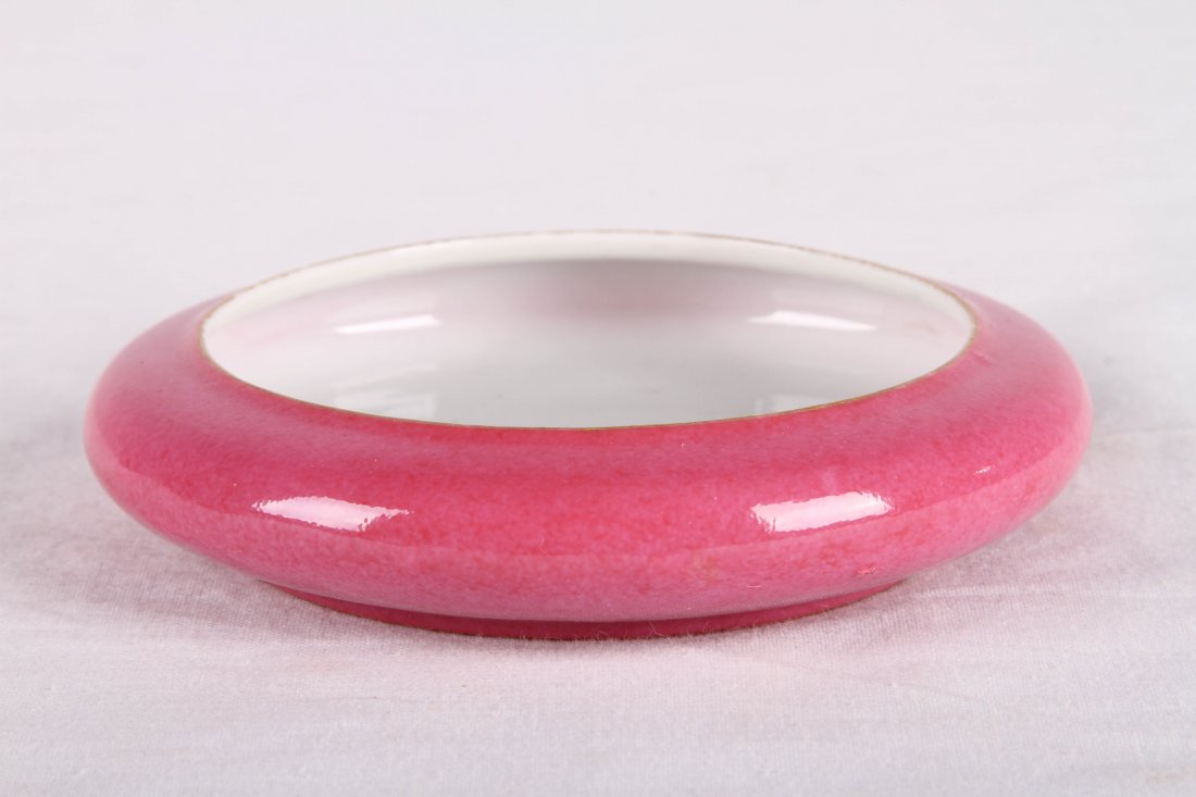 procelain: CHINESE JURENTANG MARKED PINK GLAZED PORCELAIN BRUSH WASHER W:4.25" H:1"