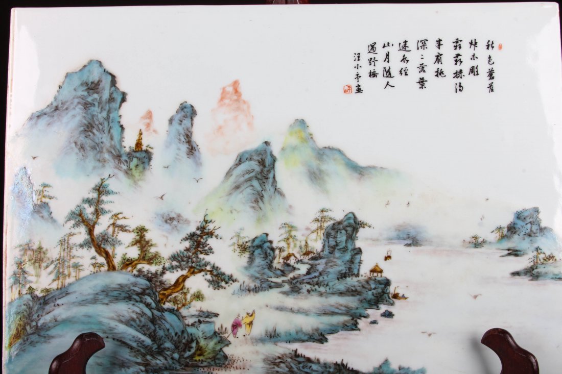 [CHINESE] EARLY 20TH CENTURY "WANG XIAO TING" MARKED: 精美二十世纪早期汪小亭款“秋色苍崖”粉彩瓷板画 平山&