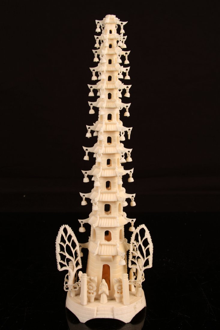 [CHINESE]A LATE 19TH CENTURY IVORY CARVED TOWER WITH (1 of 3)