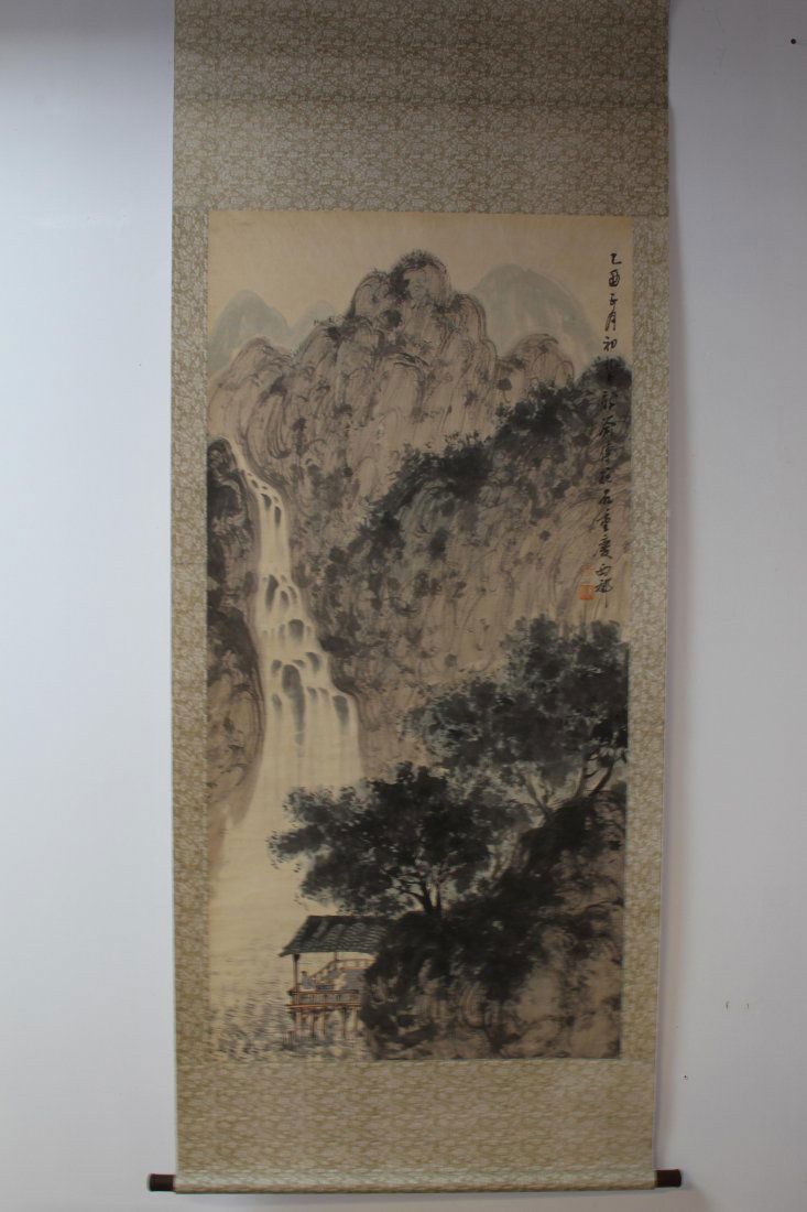 A FUBAOSHI INSCRIBED WATER COLOR PAINTING SCROLL OF (1 of 2)