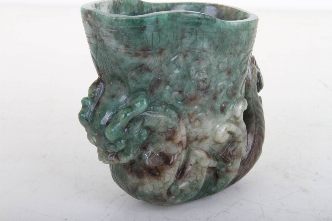 [CHINESE]A JADE CARVED CUP WITH HANDELS L:4" W:2" (1 of 3)