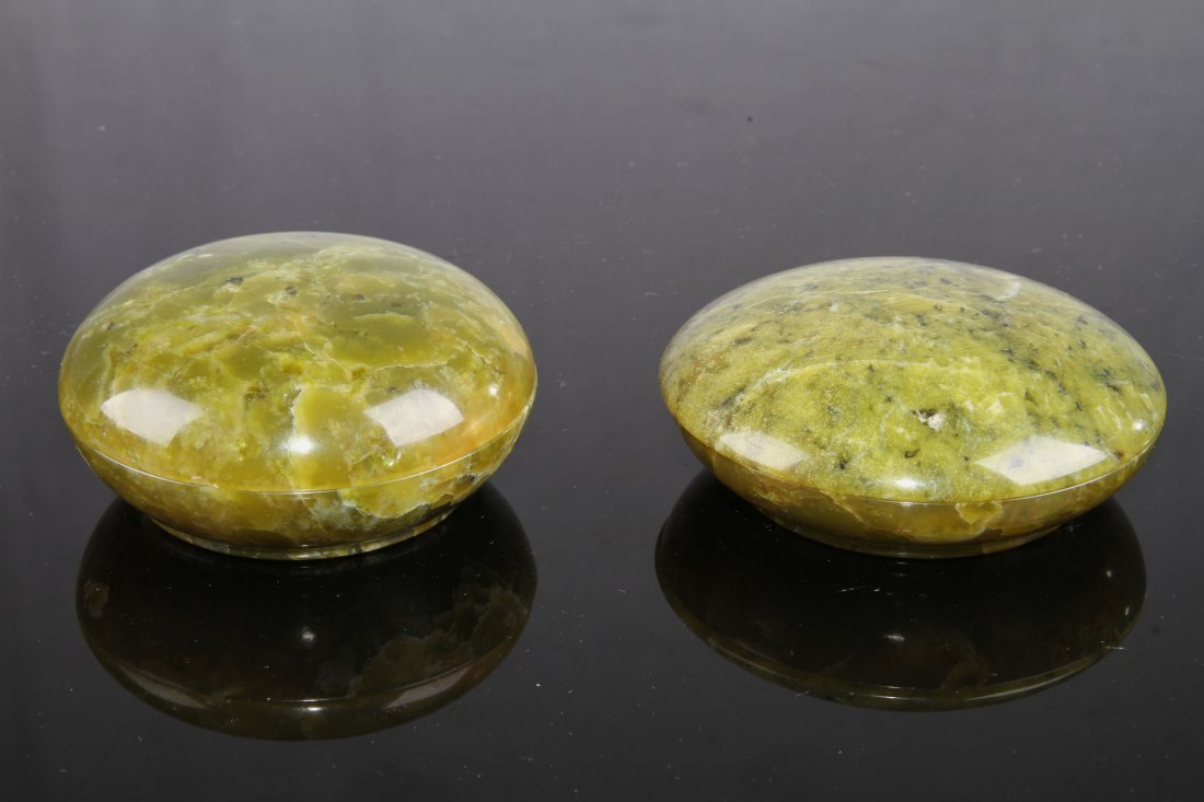 [CHINESE] A PAIR OF JADE CARVED INKPAD BOXES W:3" (1 of 3)