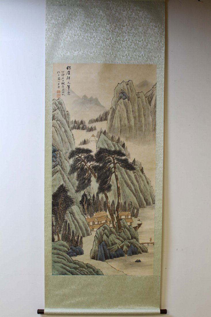 CHINESE WUHUFAN MARKED WATER COLOR PAINTING SCROLL OF (1 of 2)