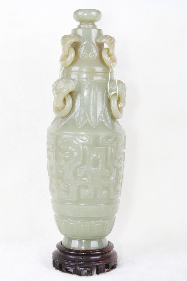 [CHINESE]A LATE 19TH CENTURY JADE CARVED VASE WITH (1 of 3)