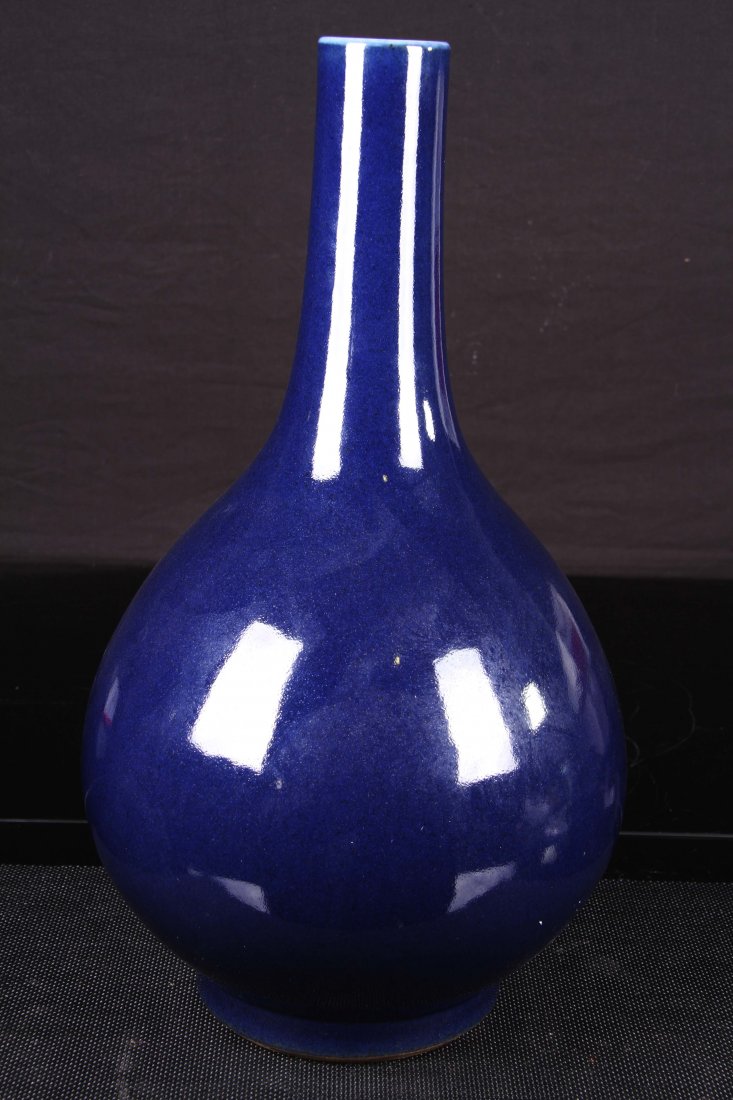[CHINESE]A MING DYNASTY STYLED BLUE GLAZED VASE W:8.5": [CHINESE]A MING DYNASTY STYLED BLUE GLAZED VASE W:8.5" H:16.5"明式霁蓝釉天球瓶