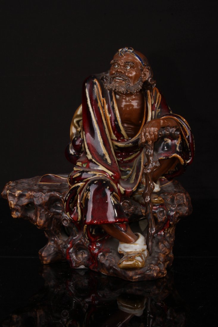 [CHINESE]A "LIU ZE MIAN"MARKED SHIWAN GLAZED STATUE: [CHINESE]A "LIU ZE MIAN"MARKED SHIWAN GLAZED STATUE L:9.25" W:7.25" H:11"刘泽棉款石湾窑铁拐李像摆件