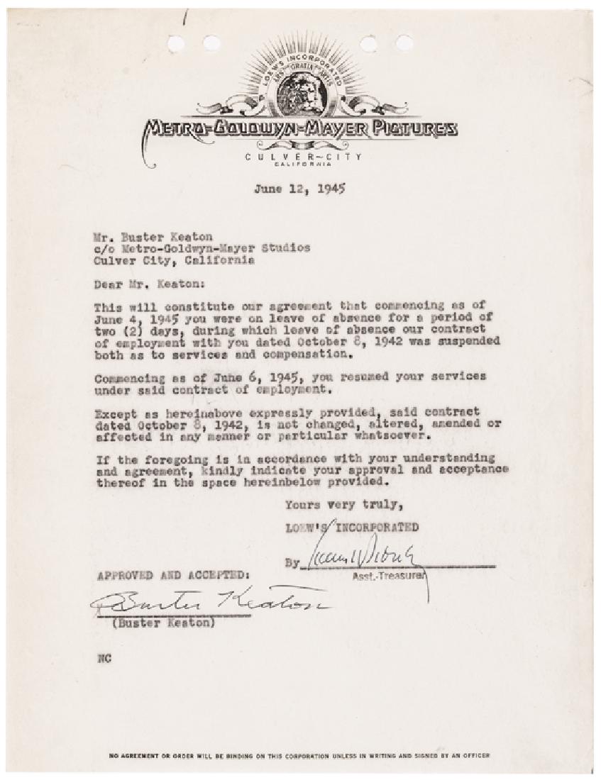 1945 BUSTER KEATON Signed Agreement with MGM (1 of 2)