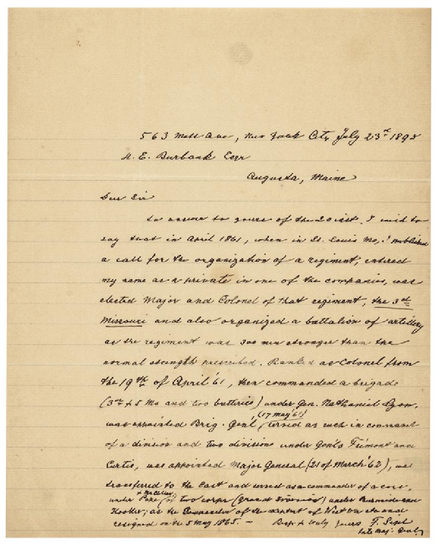 Maj. General FRANZ SIGEL Autograph Letter Signed (1 of 3)