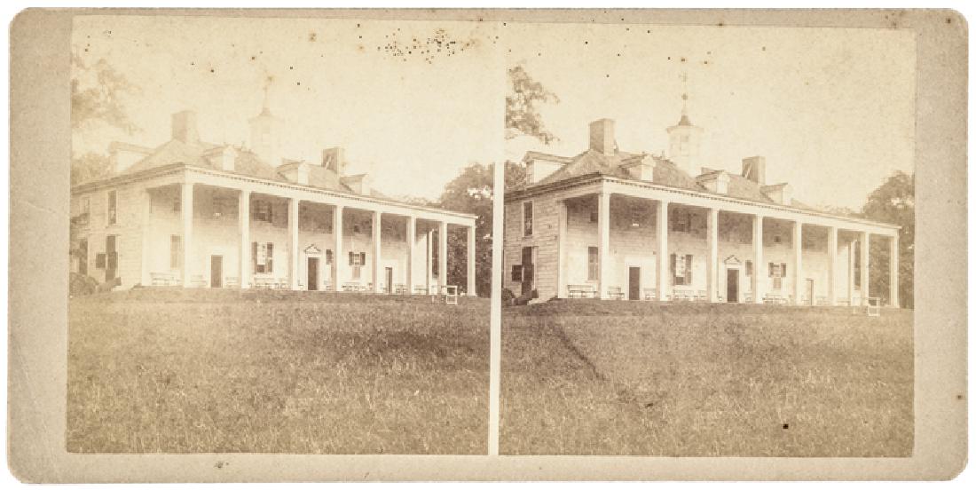 George Washington’s Home Mount Vernon Stereograph: Washington Related George Washington’s Mount Vernon Stereocard Image c. 1860s, Stereograph Photograph Image of George Washington’s Estate Home “Mount Vernon” by Alexander Gardner for the Ladie