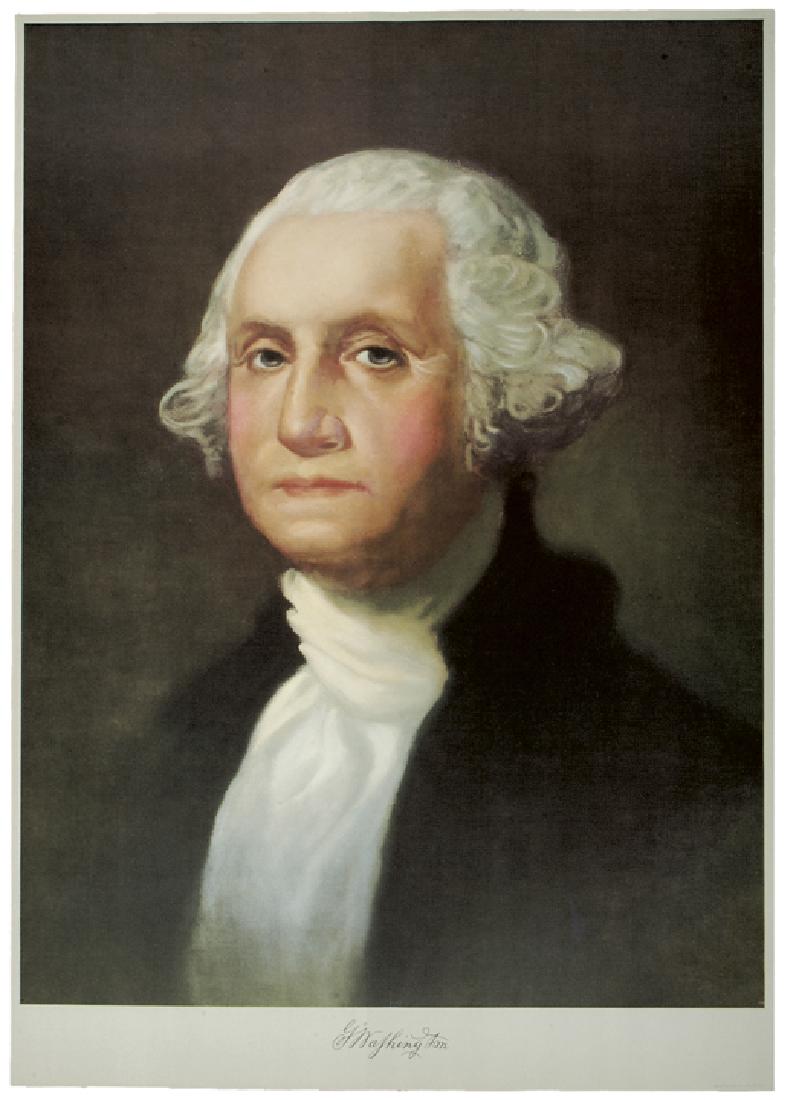 1932 GEORGE WASHINGTON Lithograph, After Stuart: Washington Related Gorgeous 1932 “George Washington” Color Lithograph 1932, Color Lithograph of George Washington, After the Painting by Gilbert Stuart, Edwards & Deutsh Litho Co., Chicago, Illino