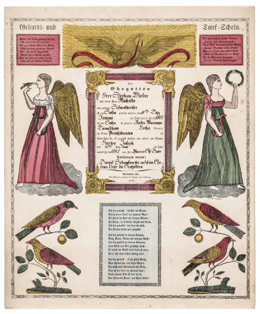 1862 Handcolored Pennsylvania Baptism Certificate (1 of 4)