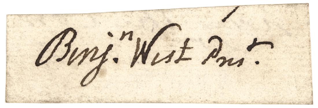 BENJAMIN WEST, as President of the Royal Academy: Autographs Benjamin West - President of England’s Royal Academy BENJAMIN WEST, British Portrait Painter, Founder and President of the Royal Academy. Clipped Signature “Benjn. West Prest.” as Pre