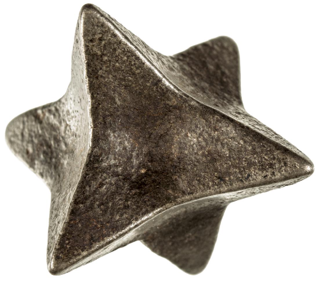 1860s Civil War 6 Pointed Anti-Cavalry Caltrop: Civil War Massive Civil War Period Six Pointed Cast Iron Caltrop c. 1860 Civil War Period, Massive Six Pointed Cast Iron Caltrop, Anti-Horse spiked metal device thrown on the ground to impede Cavalry