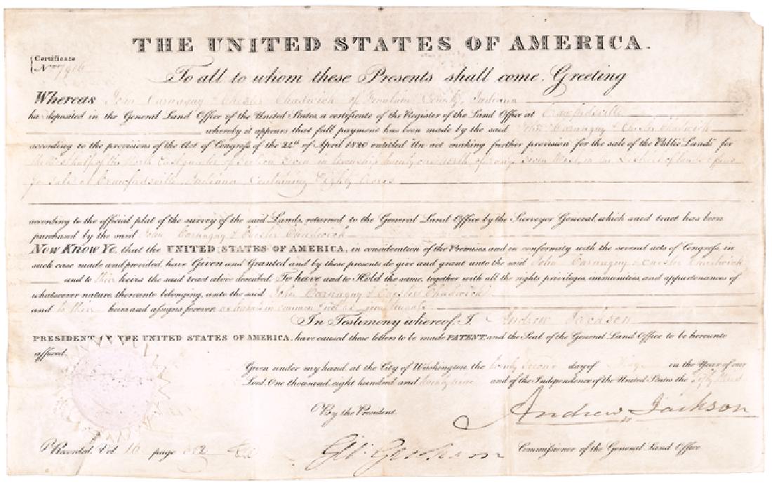 1829 President Andrew Jackson Signed Land Grant (1 of 5)