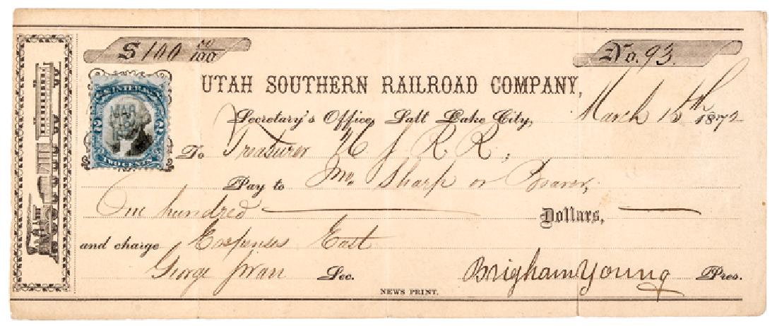 1872 Mormon Leader BRIGHAM YOUNG Signed Check (1 of 3)