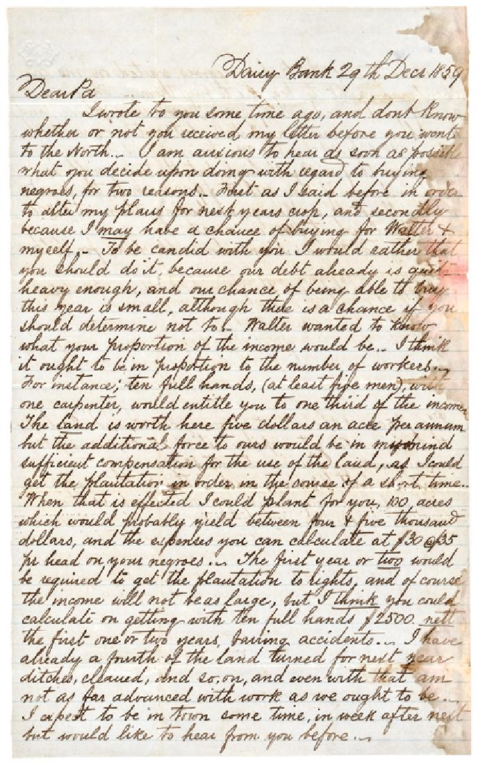 1859 Letter Buying Negroes by Arthur Middleton (1 of 3)