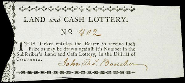 Early Lottery Ticket: c.1790, DC, Land - Cash: Colonial LotteryRare (1790) District of Columbia Land and Cash Lottery" c. 1790, District of Columbia, "Land and Cash Lottery," Near Gem Crisp Uncirculated. A beautiful, high quality example of this r