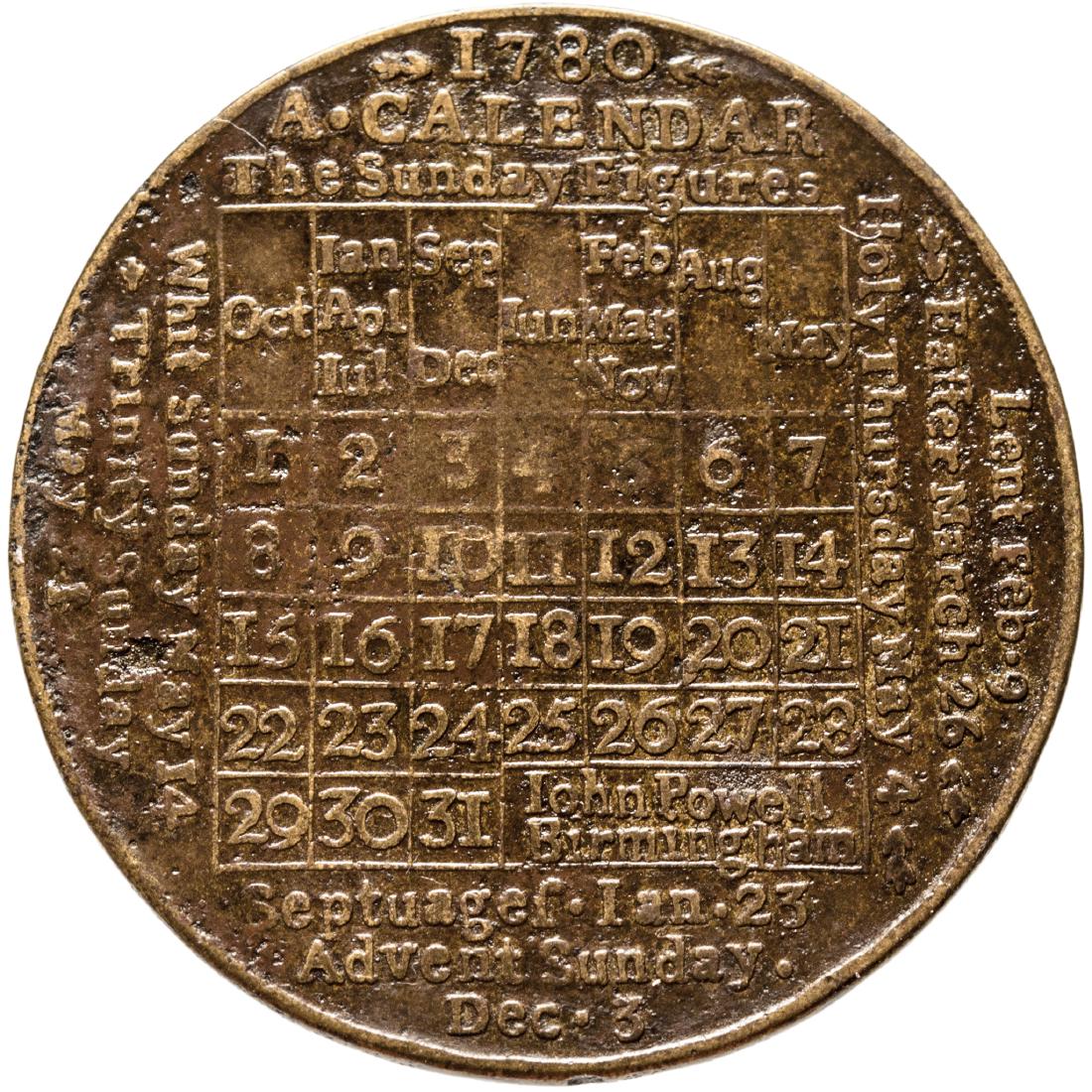 1780 American Revolution British Calendar Medal (1 of 2)