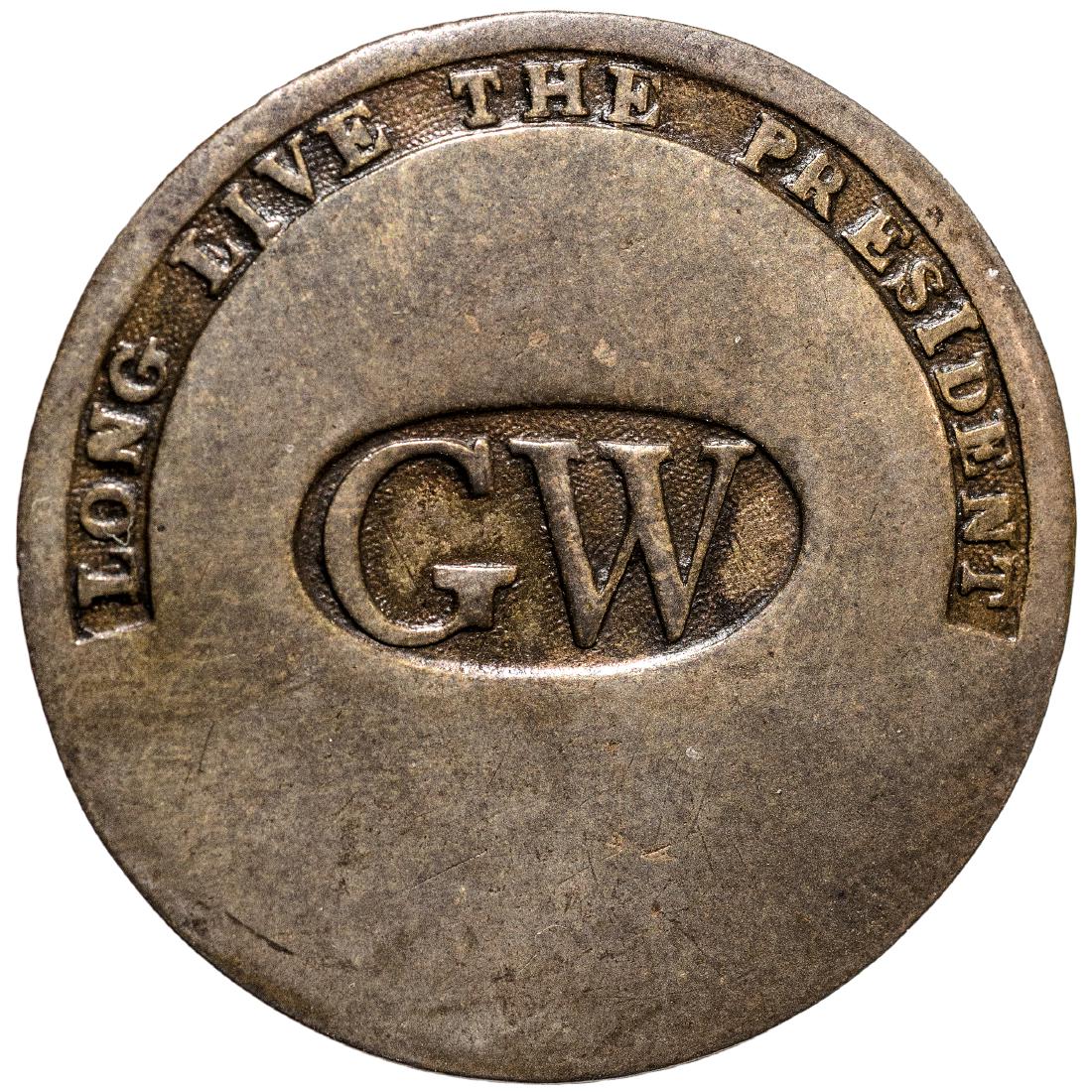 (1789) Choice George Washington Inaugural Button: Washington Buttons (1789) George Washington Inaugural Button with “LONG LIVE THE PRESIDENT” and “GW” as Center Block Text (1789) George Washington Inaugural Button, “LONG LIVE THE PRESIDENT�