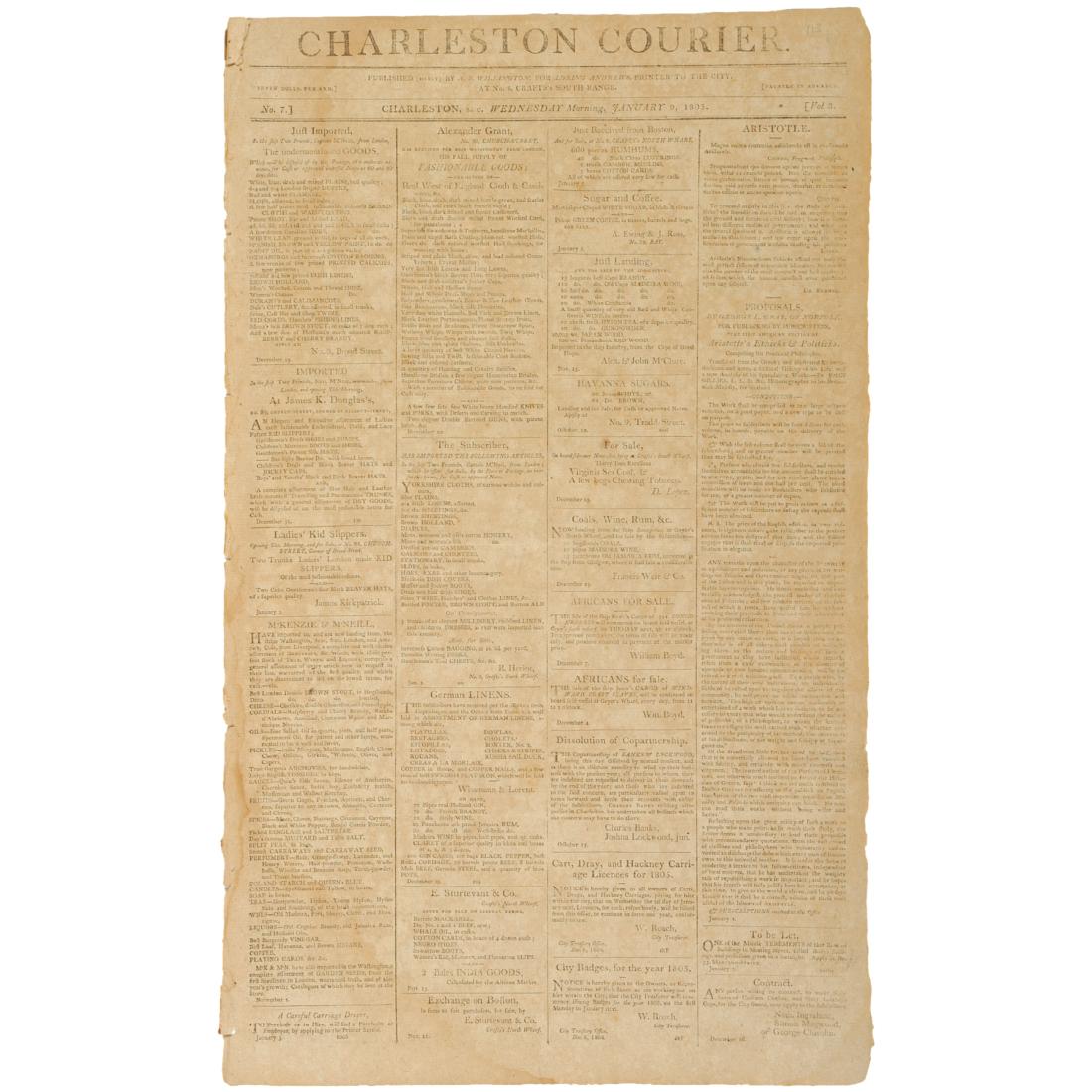 1805 Charleston Newspaper Ad for Slave City Badges (1 of 4)